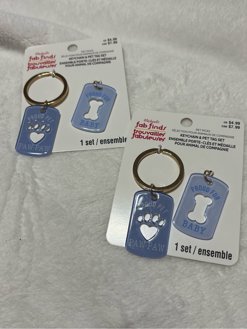 2 Proud Pet Baby Paw Keychain Sets - Light Blue